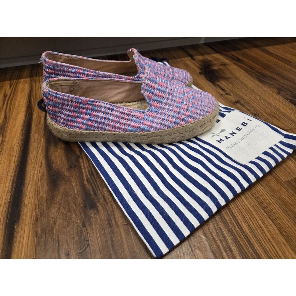 Manebí Platform Espadrilles Pink Blue Woven Raffia Slip On EU 39 US 8.5